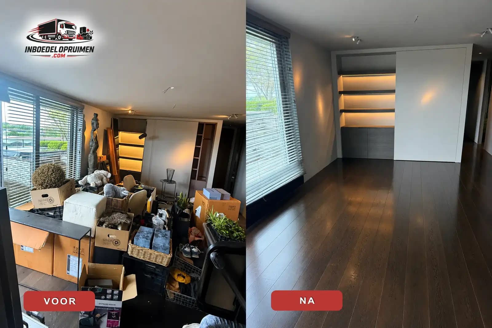Woning voor en na het volledig leegmaken