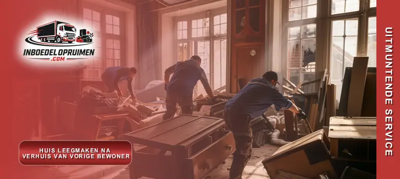 Medewerker verwijdert achtergebleven inboedel en meubels na verhuis vorige bewoner voor verkoop van huis in Knokke-Heist