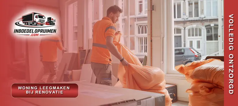 Medewerkers maken woning volledig leeg voor aanvang van renovatiewerken in Vlaamse woning